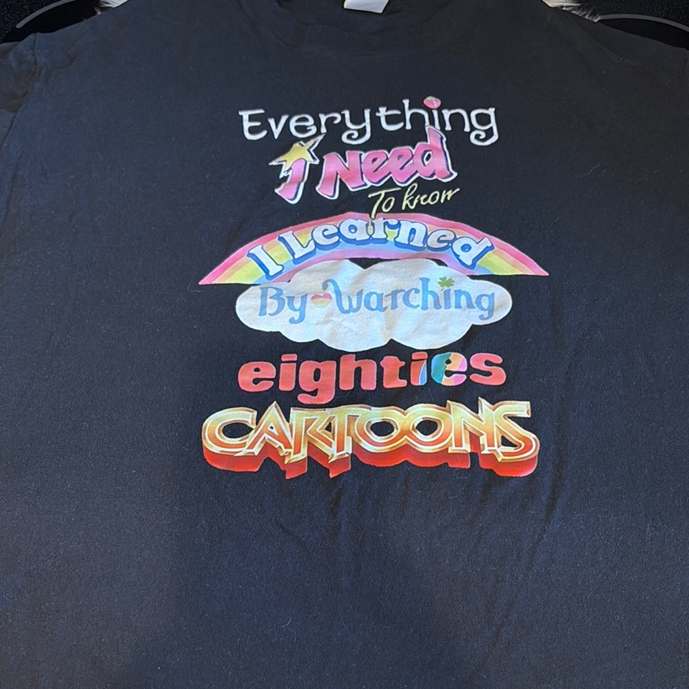 Black Graphic Tee with Colorful Eighties Design